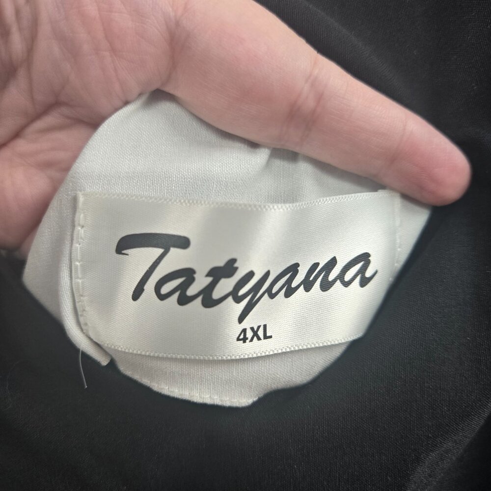 Tatyana Black White Triangle Cutout Back Collar Cotton Nylon Midi Dress 4x - Picture 10 of 12